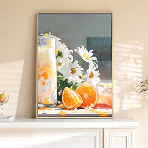 Milch Orange Malen Nach Zahlen Erwachsene, DIY Gänseblümchen Handgemalt Ölgemälde Leinwand Set mit Pinseln und Acrylfarben, malen nach zahlen erwachsene set für Home Deko 20x30cm(mit Rahmen) von Hoonjiin