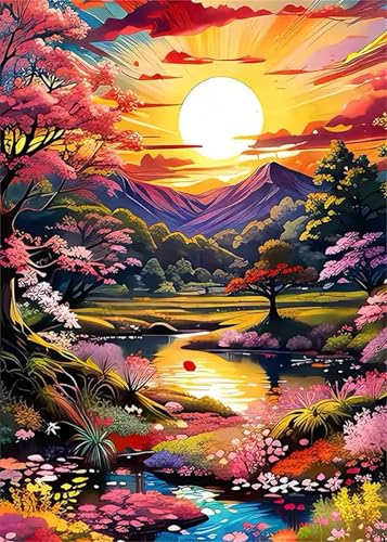 Natürlicher Berg Malen Nach Zahlen Erwachsene, DIY Szenerie Handgemalt Ölgemälde Leinwand Set mit Pinseln und Acrylfarben, malen nach zahlen erwachsene set für Home Deko 45x60cm(ohne Rahmen) von Hoonjiin