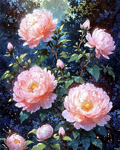 Rosa Pfingstrose Malen Nach Zahlen Erwachsene, DIY Karikatur Handgemalt Ölgemälde Leinwand Set mit Pinseln und Acrylfarben, malen nach zahlen erwachsene set für Home Deko 40x50cm(mit Rahmen) von Hoonjiin