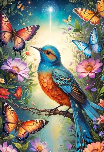 Schmetterlingsvögel Malen Nach Zahlen Erwachsene, DIY Himmel Handgemalt Ölgemälde Leinwand Set mit Pinseln und Acrylfarben, malen nach zahlen erwachsene set für Home Deko 45x60cm(mit Rahmen) von Hoonjiin