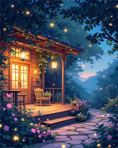 Sommernacht Malen Nach Zahlen Erwachsene, DIY Häuschen Handgemalt Ölgemälde Leinwand Set mit Pinseln und Acrylfarben, malen nach zahlen erwachsene set für Home Deko 60x90cm(ohne Rahmen) von Hoonjiin