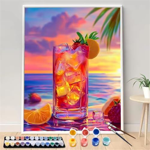 Strand-Saft Malen Nach Zahlen Erwachsene, DIY Ozean Handgemalt Ölgemälde Leinwand Set mit Pinseln und Acrylfarben, malen nach zahlen erwachsene set für Home Deko 20x30cm(mit Rahmen) von Hoonjiin
