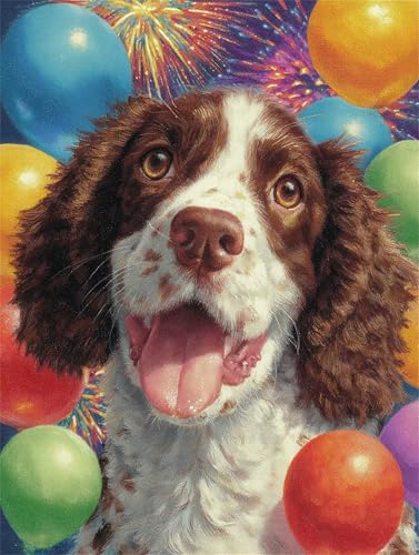 Tier Hund Malen Nach Zahlen Erwachsene, DIY Luftballon Handgemalt Ölgemälde Leinwand Set mit Pinseln und Acrylfarben, malen nach zahlen erwachsene set für Home Deko 55x70cm(ohne Rahmen) von Hoonjiin