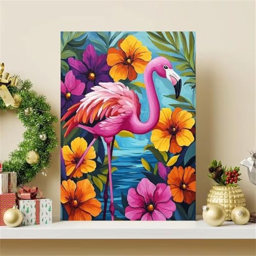 Tierischer Flamingo Malen Nach Zahlen Erwachsene, DIY Blume Handgemalt Ölgemälde Leinwand Set mit Pinseln und Acrylfarben, malen nach zahlen erwachsene set für Home Deko 55x70cm(mit Rahmen) von Hoonjiin