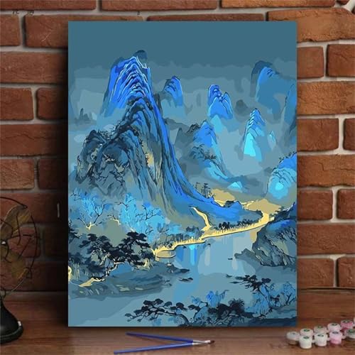 Tintenberg Malen Nach Zahlen Erwachsene, DIY Fluss Handgemalt Ölgemälde Leinwand Set mit Pinseln und Acrylfarben, malen nach zahlen erwachsene set für Home Deko 50x65cm(mit Rahmen) von Hoonjiin