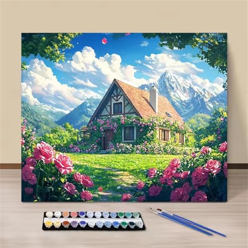 Villengarten Malen Nach Zahlen Erwachsene, DIY Pflanzen Handgemalt Ölgemälde Leinwand Set mit Pinseln und Acrylfarben, malen nach zahlen erwachsene set für Home Deko 55x70cm(ohne Rahmen) von Hoonjiin