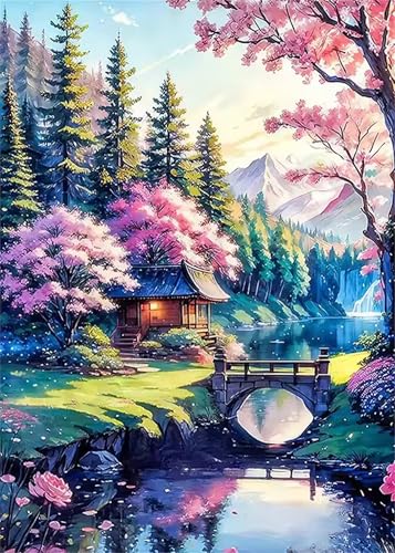Waldlandschaft Malen Nach Zahlen Erwachsene, DIY Fluss Handgemalt Ölgemälde Leinwand Set mit Pinseln und Acrylfarben, malen nach zahlen erwachsene set für Home Deko 60x75cm(mit Rahmen) von Hoonjiin