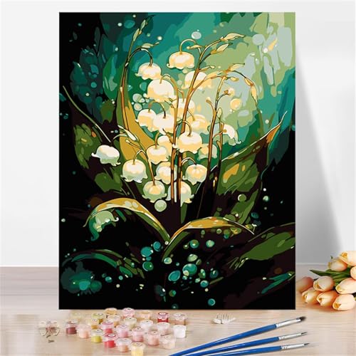 Weiße Pflanze Malen Nach Zahlen Erwachsene, DIY Blumen Handgemalt Ölgemälde Leinwand Set mit Pinseln und Acrylfarben, malen nach zahlen erwachsene set für Home Deko 30x40cm(ohne Rahmen) von Hoonjiin