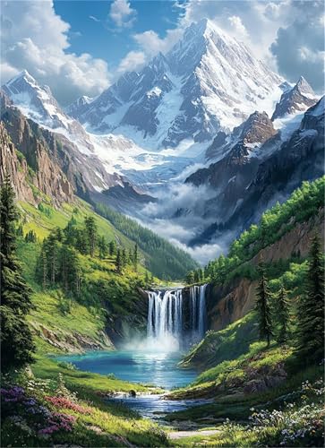 Wolken-Wasserfall Malen Nach Zahlen Erwachsene, DIY Baum Handgemalt Ölgemälde Leinwand Set mit Pinseln und Acrylfarben, malen nach zahlen erwachsene set für Home Deko 55x70cm(mit Rahmen) von Hoonjiin