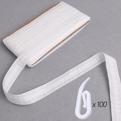 Hoonng 10M Gardinenband Vorhangband zum Aufnähen Kräuselband, mit 100 Stück Faltenlegehaken, Faltenband für Gardinen Hoonng 10M Gardinenband Vorhangband zum Aufnähen Kräuselband, mit 100 Stück Faltenlegehaken, Faltenband für Gardinen von Hoonng