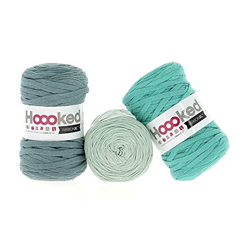 Hoooked RibbonXL Sparset aus 3 Rollen je 120 Meter Riesen-Textilgarn aus recycelter Kleidung (Catchy Spring) von Hoooked