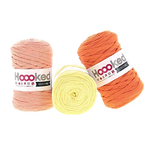 Hoooked RibbonXL Sparset aus 3 Rollen je 120 Meter Riesen-Textilgarn aus recycelter Kleidung (Fruity Lemonade) von Hoooked