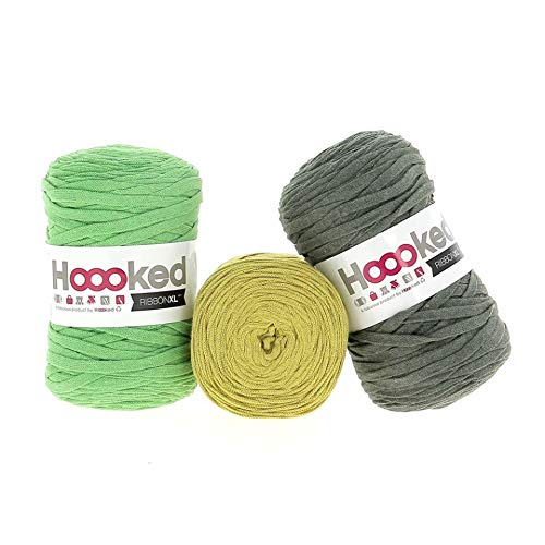 Hoooked RibbonXL Sparset aus 3 Rollen je 120 Meter Riesen-Textilgarn aus recycelter Kleidung (Herborium Green) von Hoooked