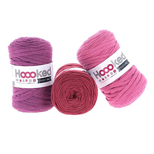 Hoooked RibbonXL Sparset aus 3 Rollen je 120 Meter Riesen-Textilgarn aus recycelter Kleidung (Plum Lipstick) von Hoooked