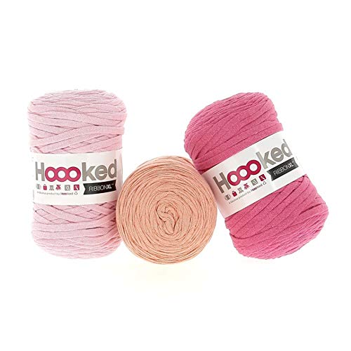 Hoooked RibbonXL Sparset aus 3 Rollen je 120 Meter Riesen-Textilgarn aus recycelter Kleidung (Think Pink) von Hoooked