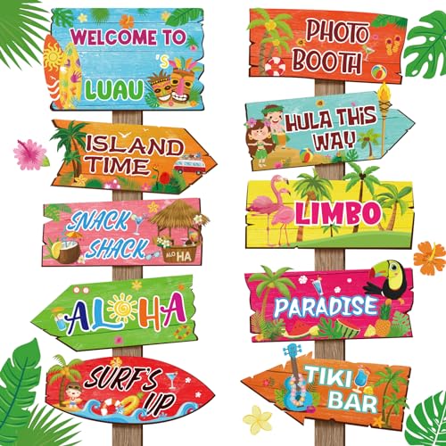 20 Stück Luau Party Dekorationen Hawaii Party Willkommensschild Sommer Tropische Party Richtungsschilder für Fiesta Hawaiian Luau Tiki Thema Geburtstag Hochzeit Party Supplies mit 2 Blatt Aufklebern von Hooqict