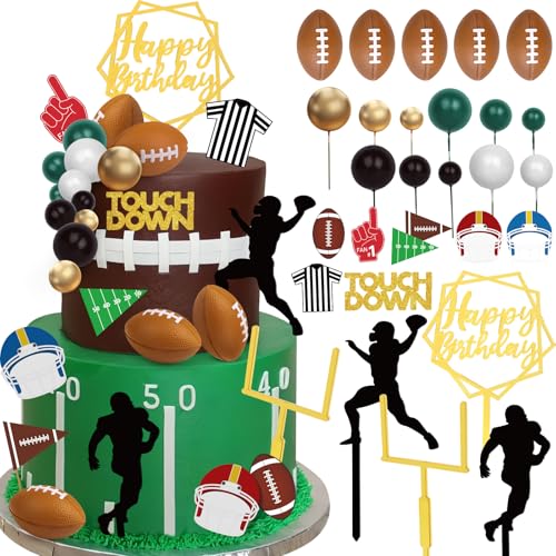 Fußball-Kuchendekorationen mit Mini-Fußbällen, Rugbyball-Spieler, Touch-Down, Torpfosten, Cupcake-Topper für Fußball, Sport, Geburtstag, Party, Dekoration, Spieltag, Partyzubehör, 28 Stück Fußball-Kuchendekorationen mit Mini-Fußbällen, Rugbyball-Spieler, Touch-Down, Torpfosten, Cupcake-Topper für Fußball, Sport, Geburtstag, Party, Dekoration, Spieltag, Partyzubehör, 28 Stück von Hooqict
