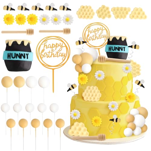 Hooqict Bienenkuchendekorationen mit Mini-Honigglas, Wabenmuster, Honigstäbchen, Bienenkuchenaufsätze für Kinder, Jungen, Mädchen, 1., 2., 3. Geburtstag, Party-Dekoration, Babyparty, 33 Stück Hooqict Bienenkuchendekorationen mit Mini-Honigglas, Wabenmuster, Honigstäbchen, Bienenkuchenaufsätze für Kinder, Jungen, Mädchen, 1., 2., 3. Geburtstag, Party-Dekoration, Babyparty, 33 Stück von Hooqict