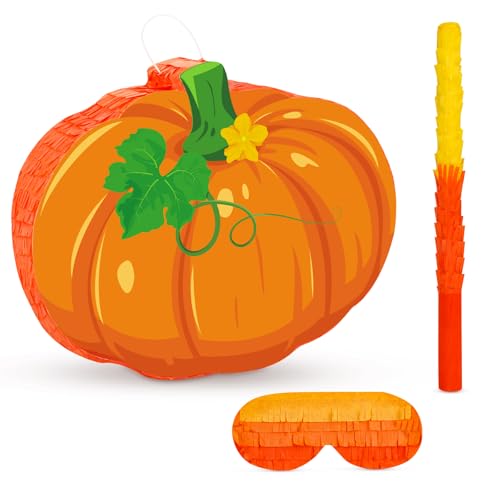 Hooqict Herbst Thanksgiving Pinata Thanksgiving Spiele für Kinder Party Kürbis Pinata mit Augenbinde und Fledermausstab für Mädchen Jungen Urlaub Geburtstag Party Supplies Halloween Dekorationen von Hooqict