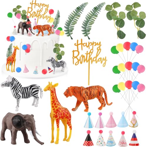 Hooqict Safari-Tier-Kuchenaufsätze mit Mini-Geburtstagsparty-Hüten, Tiger, Giraffe, Elefant, Zebra-Party, Tier, Dschungel, Kuchendekorationen für Kinder, wilder Zoo, Party-Dekorationen Hooqict Safari-Tier-Kuchenaufsätze mit Mini-Geburtstagsparty-Hüten, Tiger, Giraffe, Elefant, Zebra-Party, Tier, Dschungel, Kuchendekorationen für Kinder, wilder Zoo, Party-Dekorationen von Hooqict