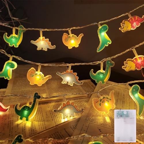 Hopelit 1.5m 10LED Dino Lichterkette Kinderzimmer, Lichterkette Batterie Wasserdicht mit Timer Nachtlicht für Kinderzimmer Junge Mädchen Baby Bett Hausbett Geburtstag Geschenk Party Deko von Hopelit