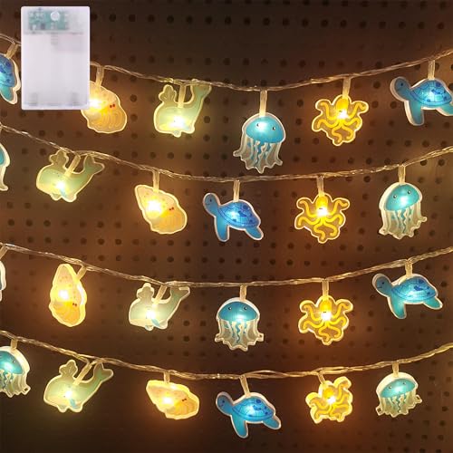 Hopelit 1.5m 10LED Ozean Lichterkette Kinderzimmer, Lichterkette Batterie Wasserdicht mit Timer Nachtlicht für Kinderzimmer Junge Mädchen Baby Bett Hausbett Geburtstag Geschenk Party Deko von Hopelit