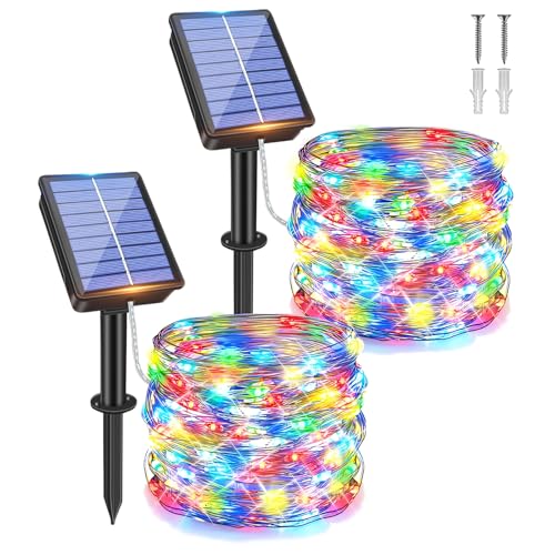 Hopelit 2 Stück Solar Lichterkette Aussen, Solar Lichterkette Kupferdraht 16m 160 LED, 8 Modi Solarlichterkette Außen Wetterfest für Garten Balkon Weihnachtsbaum Lichterkette Außen - Bunt von Hopelit