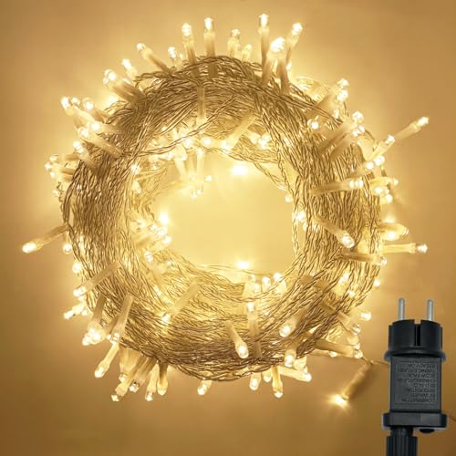 Hopelit Lichterkette Außen, Led Lichterkette für Weihnachtsbaum 10M 100 LED Warmweiß, 8 Modi Lichterkette Outdoor mit Speicherfunktion und Timer, IP44 Wasserdicht, Balkon Garten Deko von Hopelit