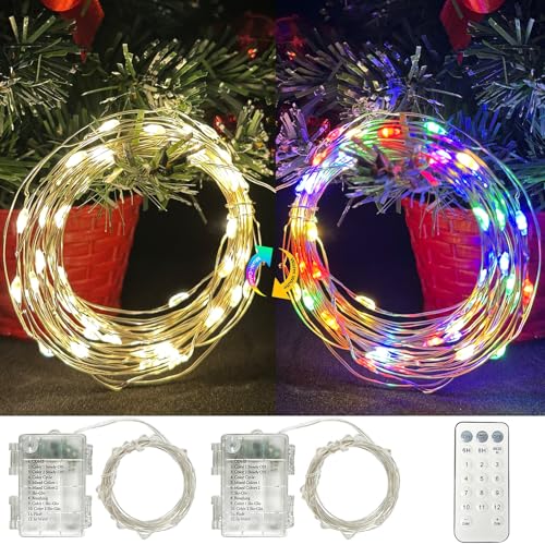 Hopelit Lichterkette Batterie 2stk 50LEDs 5m Warmweiß + Bunt, 12 Modi Dimmbar Lichterkette Außen Batterie mit Fernbedienung Timer, Micro Lichterkette Innen Silbernedraht für Weihnachtsbaum etc Hopelit Lichterkette Batterie 2stk 50LEDs 5m Warmweiß + Bunt, 12 Modi Dimmbar Lichterkette Außen Batterie mit Fernbedienung Timer, Micro Lichterkette Innen Silbernedraht für Weihnachtsbaum etc von Hopelit