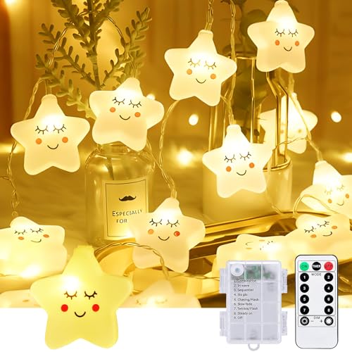 Hopelit Lichterkette Batterie Sterne 20LEDs 3m Warmweiß, Lichterkette Kinderzimmer mit Timer & Fernbedienung, 8 Modi Lichterkette Batterie Innen Wasserdicht für Schlafzimmer, Party, etc von Hopelit