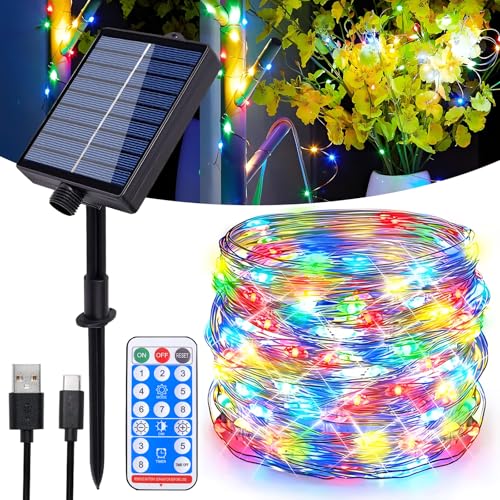 Hopelit Solar Lichterkette Aussen, 10m 100LEDs Lichterkette Außen Solar Lichterkette Kupferdraht IP65 Wasserdicht mit Fernbedienung 8 Modi Für Weihnachtsdeko, Balkon Deko, Garten - Bunt Hopelit Solar Lichterkette Aussen, 10m 100LEDs Lichterkette Außen Solar Lichterkette Kupferdraht IP65 Wasserdicht mit Fernbedienung 8 Modi Für Weihnachtsdeko, Balkon Deko, Garten - Bunt von Hopelit