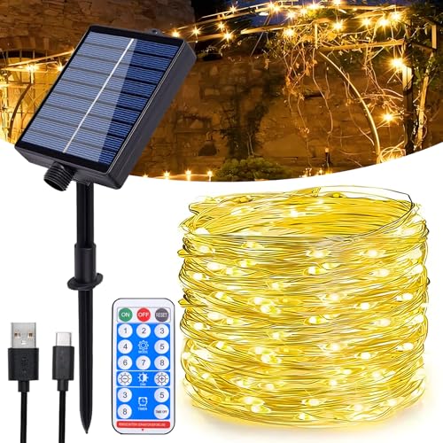 Hopelit Solar Lichterkette Aussen, 20m 200LEDs Lichterkette Außen Solar Lichterkette Kupferdraht IP65 Wasserdicht mit Fernbedienung 8 Modi Für Weihnachtsdeko, Balkon Deko, Garten - Warmweiß Hopelit Solar Lichterkette Aussen, 20m 200LEDs Lichterkette Außen Solar Lichterkette Kupferdraht IP65 Wasserdicht mit Fernbedienung 8 Modi Für Weihnachtsdeko, Balkon Deko, Garten - Warmweiß von Hopelit