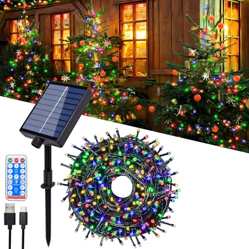 Hopelit Solar Lichterkette Aussen 10M 100 LED Bunt mit Fernbedienung und Timer, 8 Modi, Lichterkette Außen Solar für Gartendeko, Terrassen, Halloween, Weihnachtsbaum, Party, Etc von Hopelit