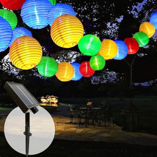 Hopelit Solar Lichterkette Laterne, 8M 30 LED Laternen Lampion Lichterkette Außen/Innen, 8 modi Lichterkette Außen Solar Laterne für Garten, Patio, Hochzeit, Fest Deko - Bunt von Hopelit