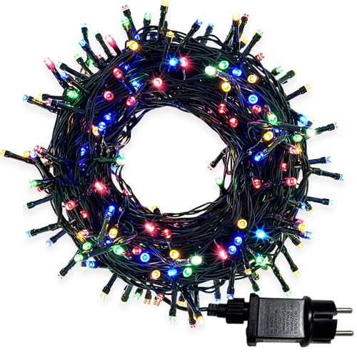 Hopelit Lichterkette Außen Innen, Lichterkette Weihnachtsbaum 10m 100LED Bunt mit Stecker, Timer, 8 Modi und Speicherfunktion, IP44 Wasserdicht Weihnachtsbeleuchtung Außen für Garten, Balkon von Hopelit