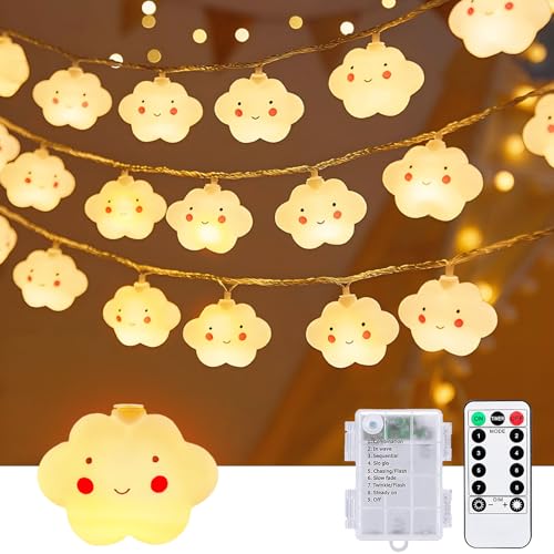 Hopelit Lichterkette Kinderzimmer Batterie 20LEDs 3m Warmweiß, Lichterkette Innen Batterie mit Timer und 8 Modi, Lichterkette Batterie Wasserdicht für Weihnachts, Schlafzimmer Etc (Wolken) von Hopelit