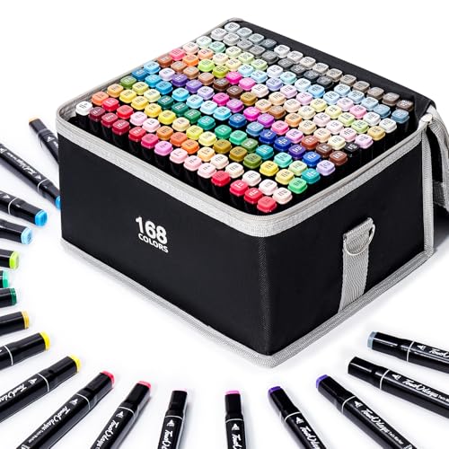 Hopesky 168 Farben Alkohol Marker – Doppelspitze Permanent Marker Set zum Zeichnen, Skizzieren & Kolorieren – Alkoholbasierte Stifte mit Feiner & Breiter Spitze mit Tasche für Erwachsene Künstler von Hopesky
