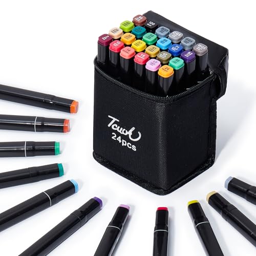 Hopesky 24 Farben Alkohol Marker – Doppelspitze Permanent Marker Set zum Zeichnen, Skizzieren & Kolorieren – Alkoholbasierte Stifte mit Feiner & Breiter Spitze mit Tasche für Erwachsene Künstler von Hopesky