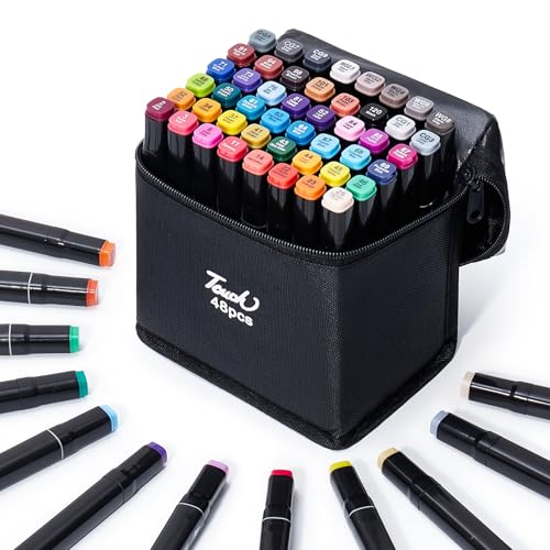 Hopesky 48 Farben Alkohol Marker – Doppelspitze Permanent Marker Set zum Zeichnen, Skizzieren & Kolorieren – Alkoholbasierte Stifte mit Feiner & Breiter Spitze mit Tasche für Erwachsene Künstler von Hopesky