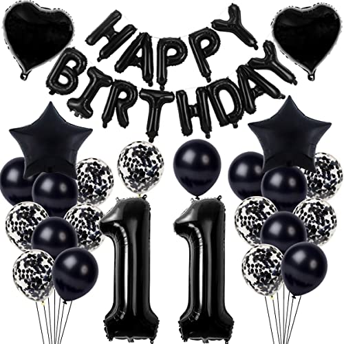 11. Geburtstag deko Junge Schwarz 11. Geburtstagsdeko Junge set, Folienballon 11 Happy Birthday Girlande Konfetti Latex Luftballons 11 Geburtstag Dekoration Schwarz Geburtstag deko Junge 11 Jahre von Hopewey
