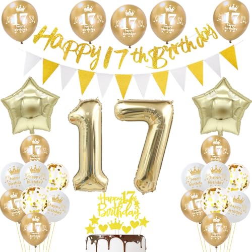 17 Geburtstag Deko Junge Mädchen, Gold Banner 17 Geburtstag Girlande Deko 17. Junge Luftballons 17. Tortendeko 17 Geburtstagsdeko 17 jahre Mädchen Ballons von Hopewey