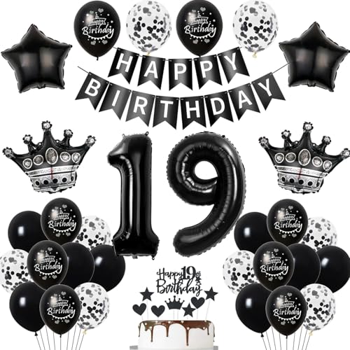 19. Geburtstag Dekoration Schwarz - Tortendeko für Junge und Mädchen - Luftballon, Ballon und Deko für 19 Jahre - Geburtstagsdeko Set 19. Geburtstag Dekoration Schwarz - Tortendeko für Junge und Mädchen - Luftballon, Ballon und Deko für 19 Jahre - Geburtstagsdeko Set von Hopewey