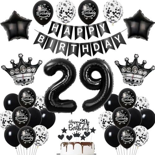 29. Geburtstag Dekoration Schwarz - Tortendeko, Luftballons für Mann und Frau - Geburtstagsdeko 29 Jahre Schwarz von Hopewey