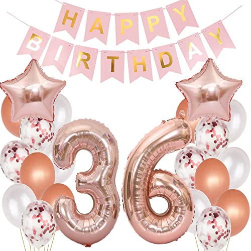 Luftballons 36. Geburtstag Dekoration für Frauen - Rosegold Geburtstagsdeko Set (36 Jahre) von Hopewey