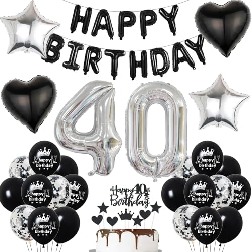 40. Geburtstag Deko Mann - Schwarz 40 Jahre Geburtstagsdeko Set mit Folienballon, Happy Birthday Banner, Konfetti & Luftballons 40. Geburtstag Deko Mann - Schwarz 40 Jahre Geburtstagsdeko Set mit Folienballon, Happy Birthday Banner, Konfetti & Luftballons von Hopewey