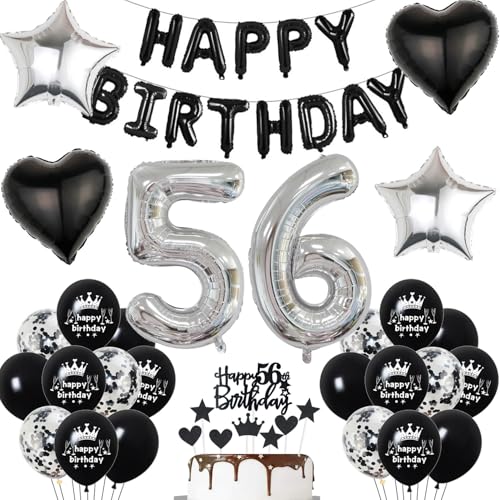 56. Geburtstag deko mann Schwarz 56 jahre Geburtstagsdeko mann set, Folienballon 56 Happy Birthday banner Konfetti Luftballons 56 Geburtstag Dekoration mann Schwarz Geburtstag deko männer 56 Jahre von Hopewey