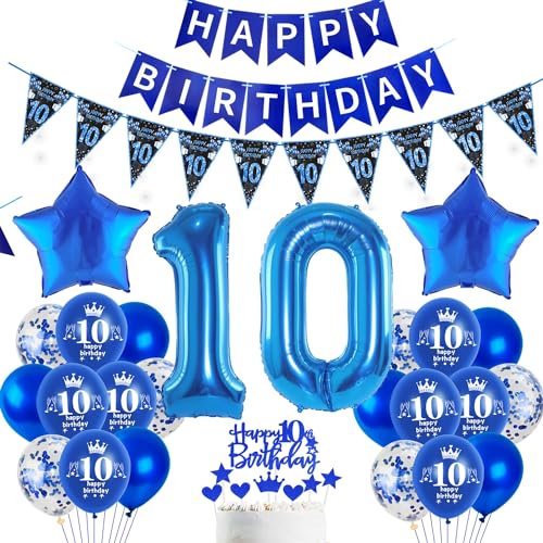 Blau Luftballon 10. Geburtstag Dekoration Blau Tortendeko 10. Geburtstag Junge Geburtstagsdeko 10 Jahre Junge Folienballon 10 Ballon von Hopewey