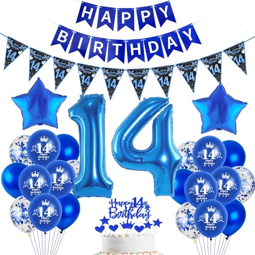 Blau Luftballon 14. Geburtstag Dekoration Blau Tortendeko 14. Geburtstag Junge Geburtstagsdeko 14 Jahre Junge Folienballon 14 Ballon 14 Party deko von Hopewey