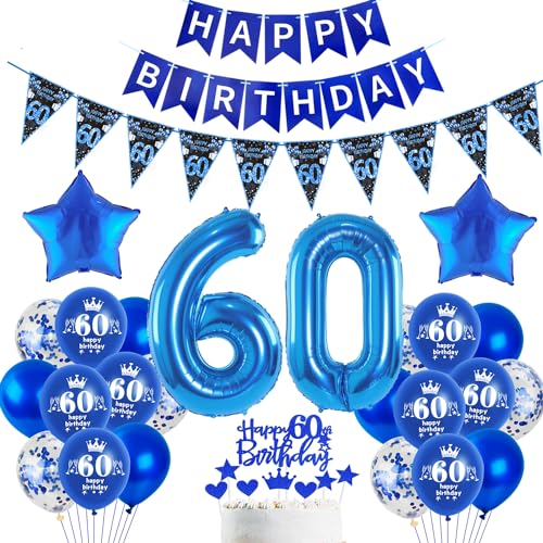 Blau Luftballon 60. Geburtstag Dekoration Blau Tortendeko 60. Geburtstag Mann Geburtstagsdeko 60 Jahre Mann Folienballon 60 Ballon 60 Party deko blau von Hopewey