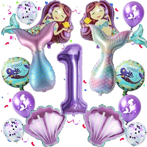 Deko 1. Geburtstag Mädchen Meerjungfrauen Luftballons 1. Geburtstag Mädchen Meerjungfrau Deko, Folienballon 1 Themen Ballons für 1 Jahre Party dekoration von Hopewey